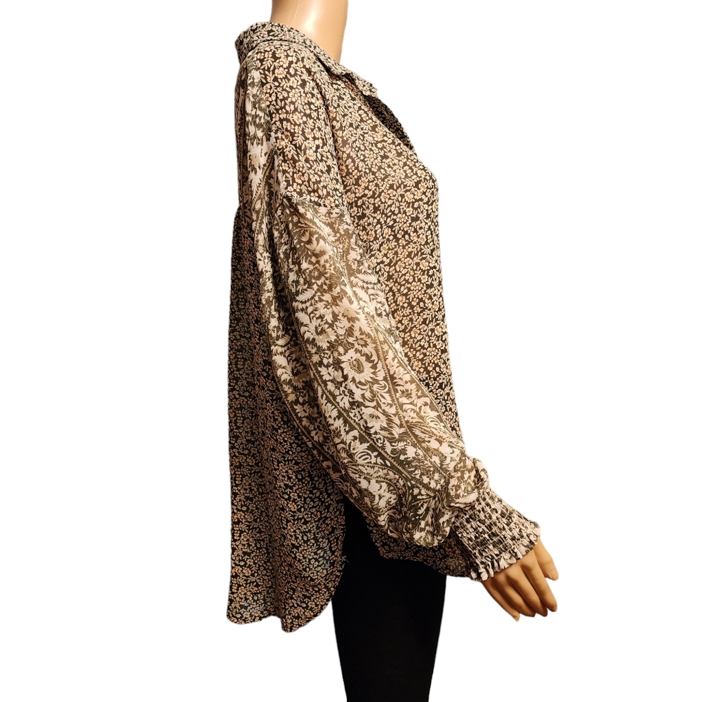 Acoa Floral Woven Sheer Chiffon Blouse Loose Size S - Picture 13 of 14